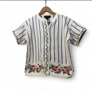 VTG Floral Striped Knit Cardigan cottagecore 90s 80s